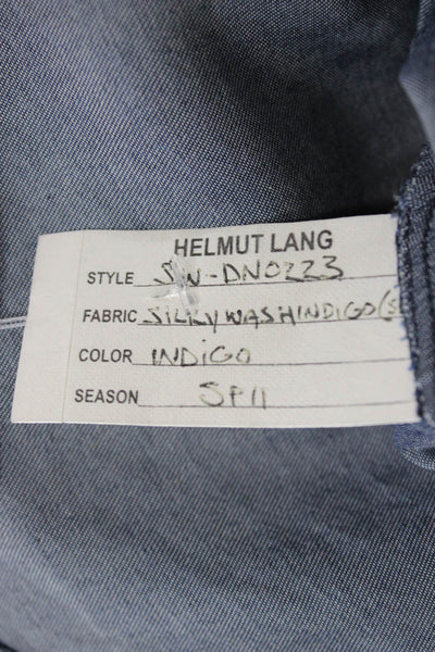 Helmut Lang Women Blue V-Neck Tunic Blouse 3/4 Sleeve Button Size S