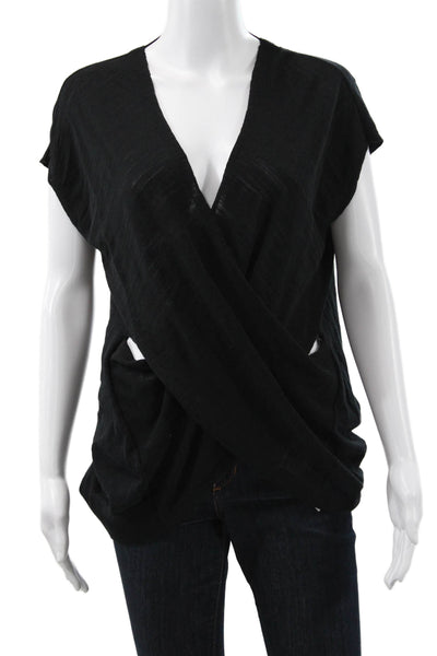 Allsaints Womens Sleeveless V Neck Cotton Blouse Black Pullover Size M