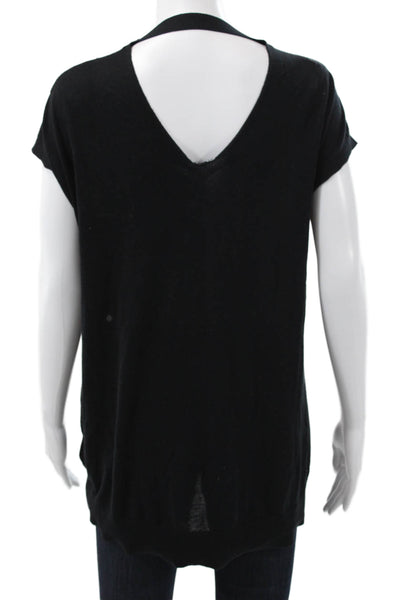 Allsaints Womens Sleeveless V Neck Cotton Blouse Black Pullover Size M