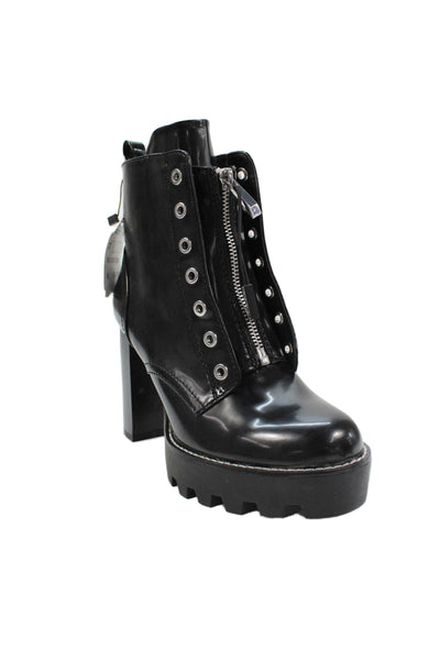 Zara Trafaluc Womens Patent Leather Zip Up Platform Ankle Boots Black Size 6.5