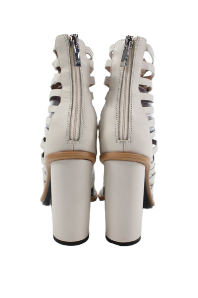 BCBG Max Azria Womens Leather Strappy Zip Up Sandal Heels White Size 7