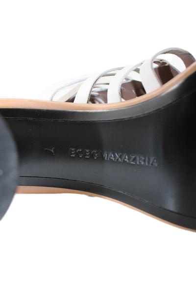 BCBG Max Azria Womens Leather Strappy Zip Up Sandal Heels White Size 7