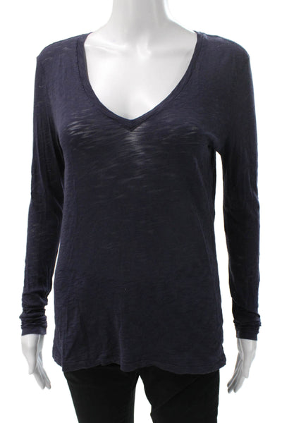 Goldie Women Basic V-Neck Cotton Long Sleeve T Shirt Blue Size XS