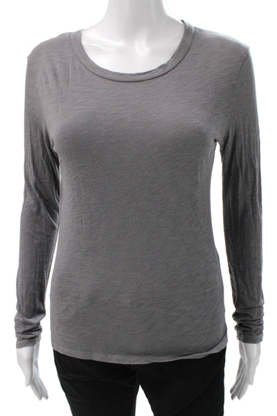William B Womens Basic Long Sleeve Cotton Tee Gray Pullover Round Neck Size S