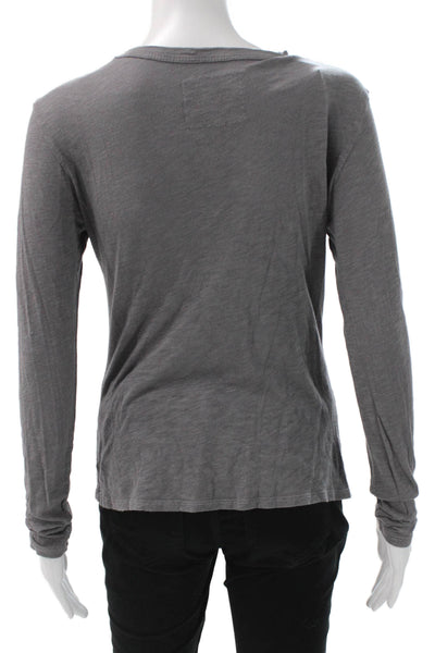 William B Womens Basic Long Sleeve Cotton Tee Gray Pullover Round Neck Size S