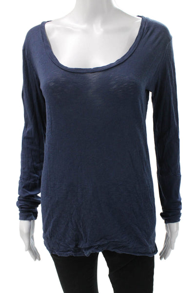 Stateside Womens Supima Scoop Neck Long Sleeve Basic T-Shirt Blue Size S