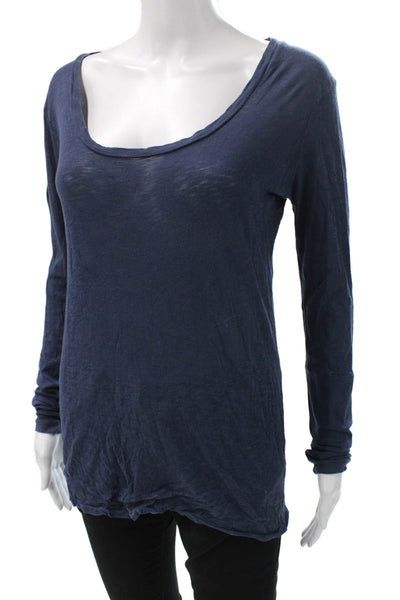 Stateside Womens Supima Scoop Neck Long Sleeve Basic T-Shirt Blue Size S