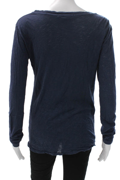 Stateside Womens Supima Scoop Neck Long Sleeve Basic T-Shirt Blue Size S