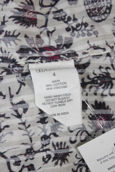 Ulla Johnson Womens Ivory Floral Cotton Short Sleeve Round Neck Blouse Size 4