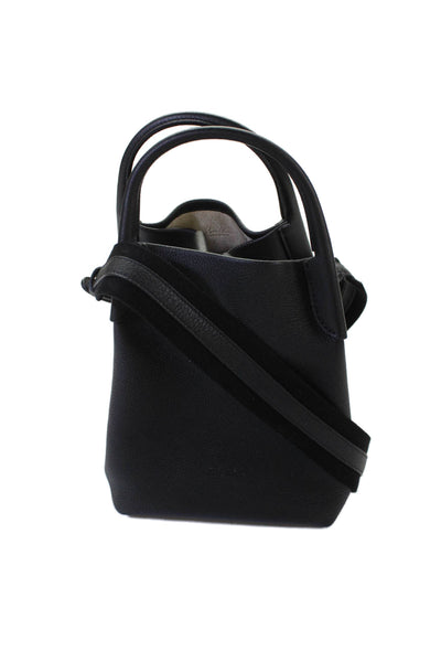 Loro Piana Womens Grain Leather Double Top Handle Bale Bucket Handbag Black