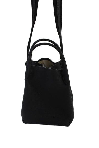 Loro Piana Womens Grain Leather Double Top Handle Bale Bucket Handbag Black