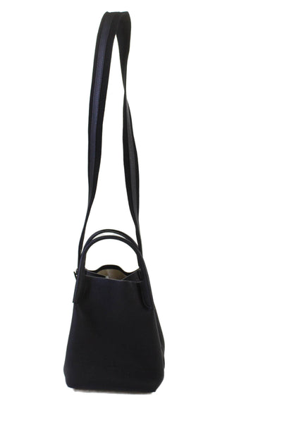 Loro Piana Womens Grain Leather Double Top Handle Bale Bucket Handbag Black