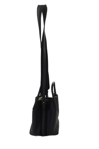 Loro Piana Womens Grain Leather Double Top Handle Bale Bucket Handbag Black