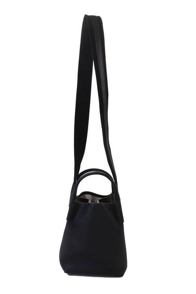 Loro Piana Womens Grain Leather Double Top Handle Bale Bucket Handbag Black