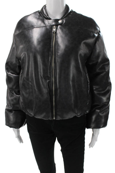 Apparis Women Bomber Jacket Black Faux Leather Zip Long Sleeve Size S