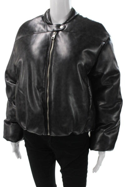 Apparis Women Bomber Jacket Black Faux Leather Zip Long Sleeve Size S