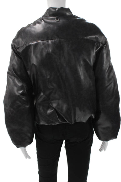 Apparis Women Bomber Jacket Black Faux Leather Zip Long Sleeve Size S