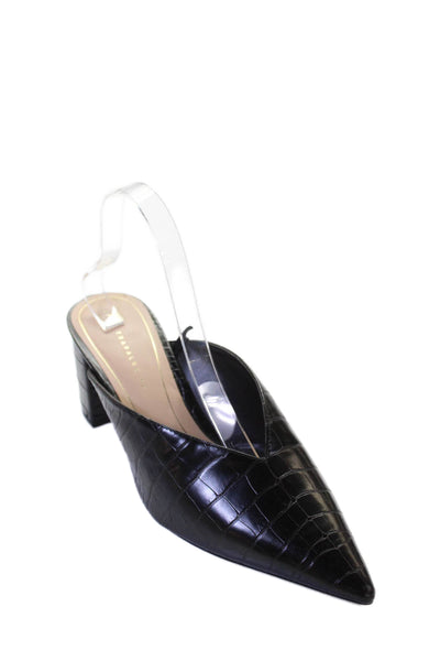 Zara Trafaluc Womens Embossed Pointed Toe Heels Mules Shoes Black Size 10
