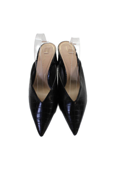 Zara Trafaluc Womens Embossed Pointed Toe Heels Mules Shoes Black Size 10
