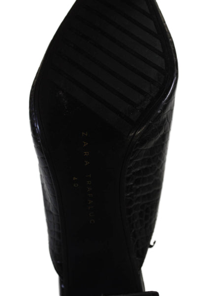 Zara Trafaluc Womens Embossed Pointed Toe Heels Mules Shoes Black Size 10