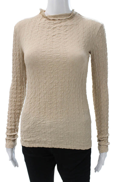 Zara Womens Basic Mock Neck Long Sleeve T Shirt Beige Polyester Size S