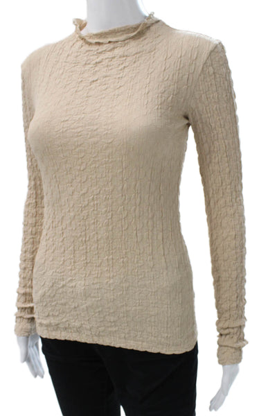 Zara Womens Basic Mock Neck Long Sleeve T Shirt Beige Polyester Size S