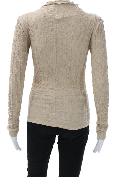 Zara Womens Basic Mock Neck Long Sleeve T Shirt Beige Polyester Size S