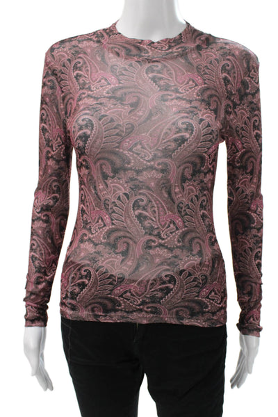 MNG Womens Paisley Mock Neck Long Sleeve Polyester Blend Basic Blouse Size XS