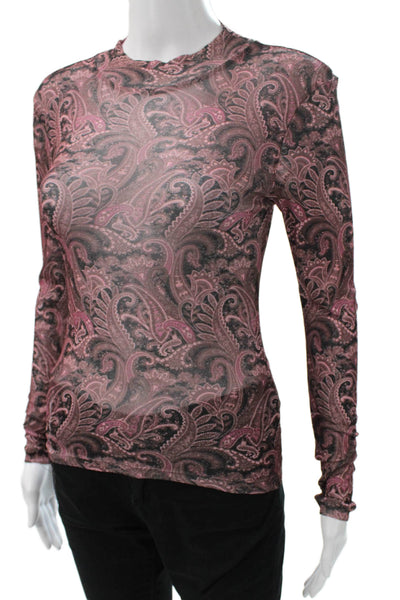 MNG Womens Paisley Mock Neck Long Sleeve Polyester Blend Basic Blouse Size XS