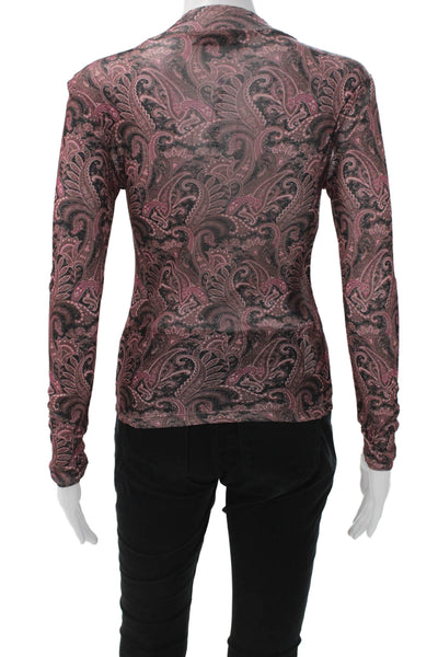 MNG Womens Paisley Mock Neck Long Sleeve Polyester Blend Basic Blouse Size XS