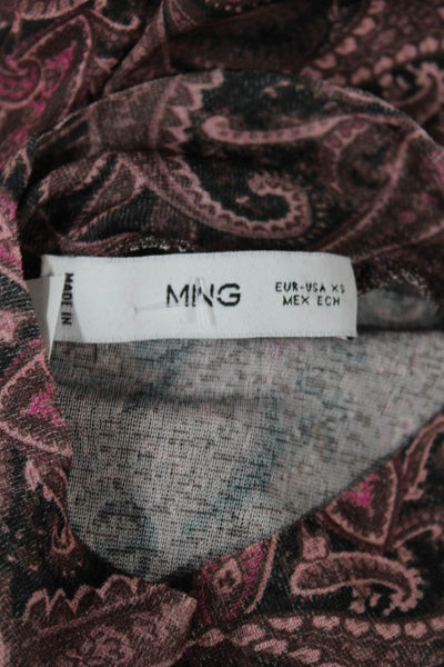 MNG Womens Paisley Mock Neck Long Sleeve Polyester Blend Basic Blouse Size XS
