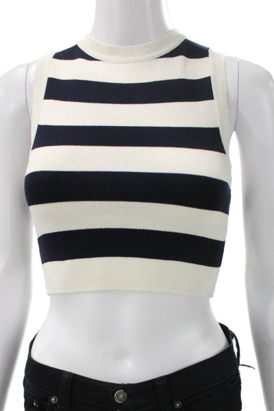 Zara Womens Cropped Striped Viscose High Neck Sleeveless Tank Black Size S