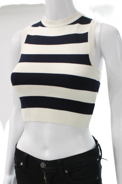 Zara Womens Cropped Striped Viscose High Neck Sleeveless Tank Black Size S