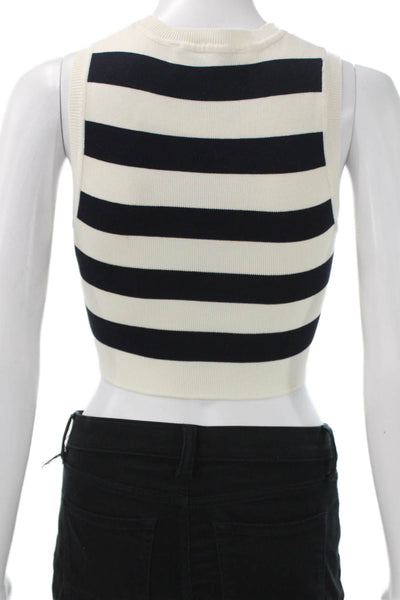 Zara Womens Cropped Striped Viscose High Neck Sleeveless Tank Black Size S