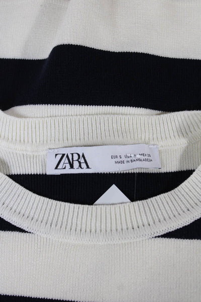 Zara Womens Cropped Striped Viscose High Neck Sleeveless Tank Black Size S