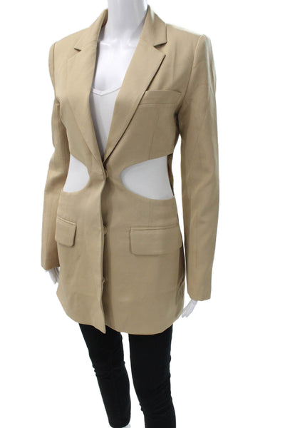 Lioness Women Jacket Dress Beige Collared Button Polyester Long Sleeve Size XS