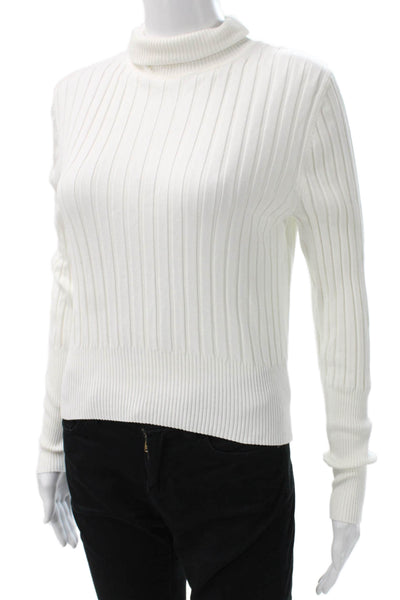 Zara Women Turtleneck Pullover Sweater White Viscose Long Sleeve Size XL