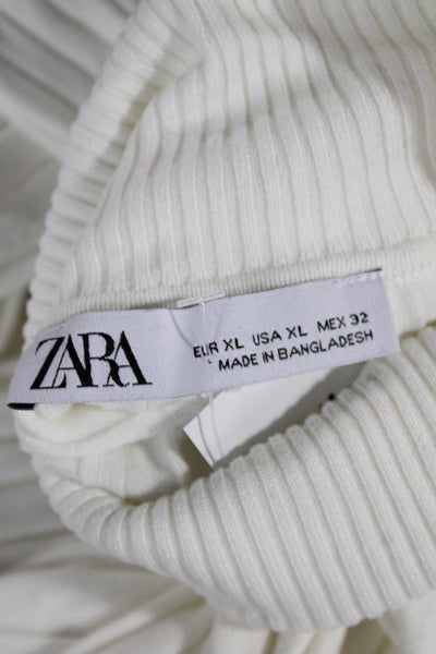 Zara Women Turtleneck Pullover Sweater White Viscose Long Sleeve Size XL