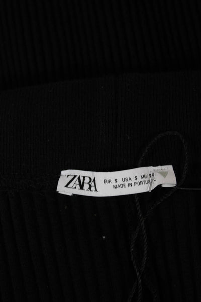 Zara Women Straight Pencil Skirt Black Polyester Knee Length Pull On Size XS