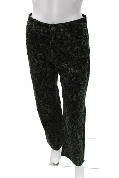 Zara Women Dress Pants Green Paisley Cotton Button Inseam 30 Size 2