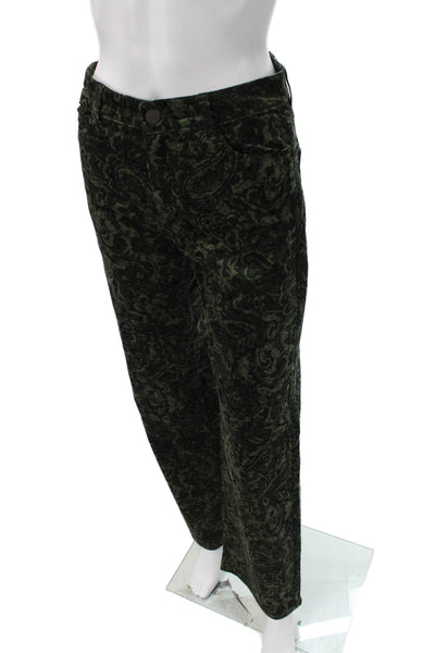Zara Women Dress Pants Green Paisley Cotton Button Inseam 30 Size 2