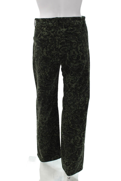 Zara Women Dress Pants Green Paisley Cotton Button Inseam 30 Size 2