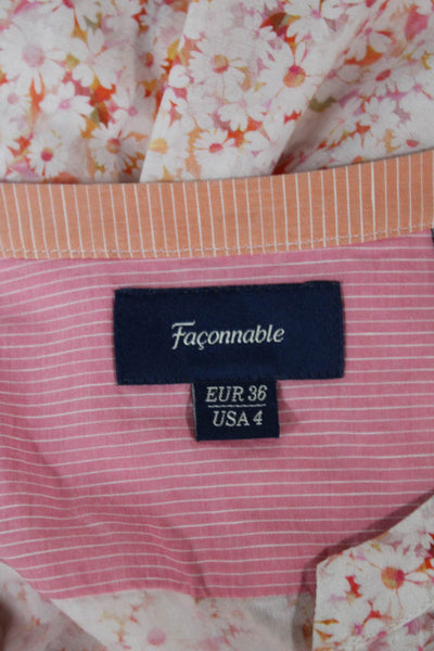 Faconnable Women Floral V-Neck Cotton Button Up Blouse Long Sleeve Size 4