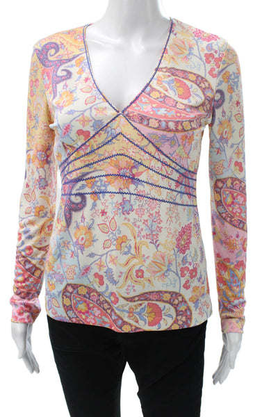 Etro Women Multicolor Paisley V-Neck Long Sleeve Basic Blouse Polyester Size 42