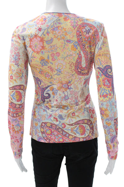 Etro Women Multicolor Paisley V-Neck Long Sleeve Basic Blouse Polyester Size 42