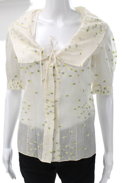 Carolina Herrera Womens Button Down Floral Collared Short Sleeve Blouse Size 6