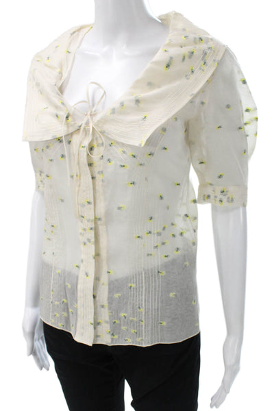 Carolina Herrera Womens Button Down Floral Collared Short Sleeve Blouse Size 6