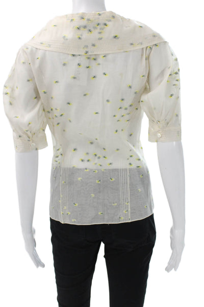 Carolina Herrera Womens Button Down Floral Collared Short Sleeve Blouse Size 6