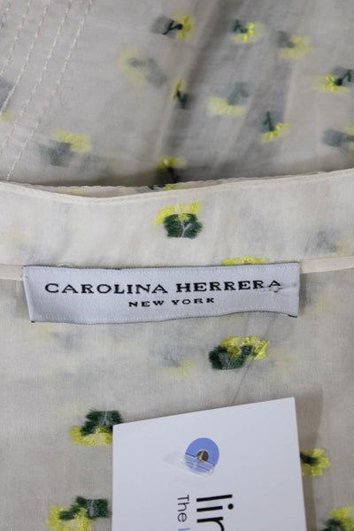 Carolina Herrera Womens Button Down Floral Collared Short Sleeve Blouse Size 6
