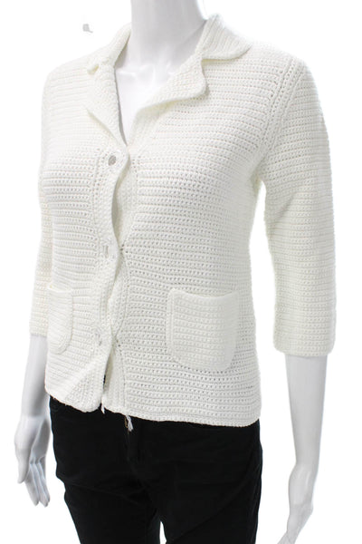 Cynthia Cynthia Steffe Women White Collared Cardigan 3/4 Sleeve Size S